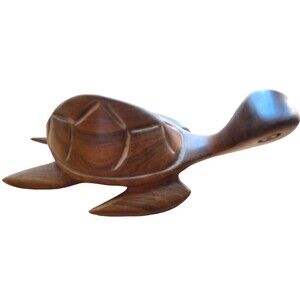 Hand Carved Small 5 1/2” Long Wood Sea Turtle Sculpture Statue Figurine
